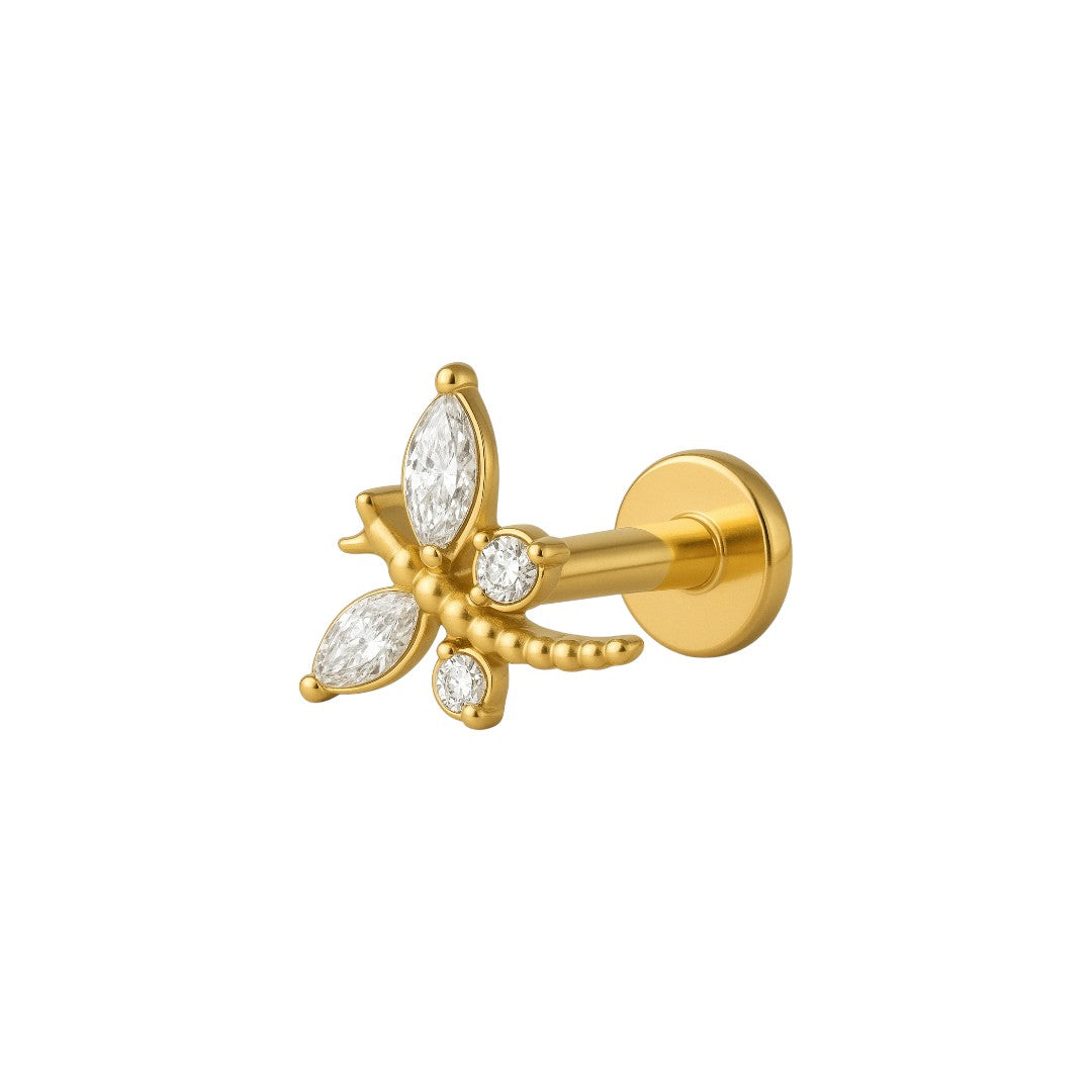 Implant Grade ASTM F136 Titanium Dragonfly With CZ Internaly Threaded Labret