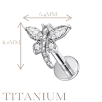 Implant Grade ASTM F136 Titanium Dragonfly With CZ Internaly Threaded Labret