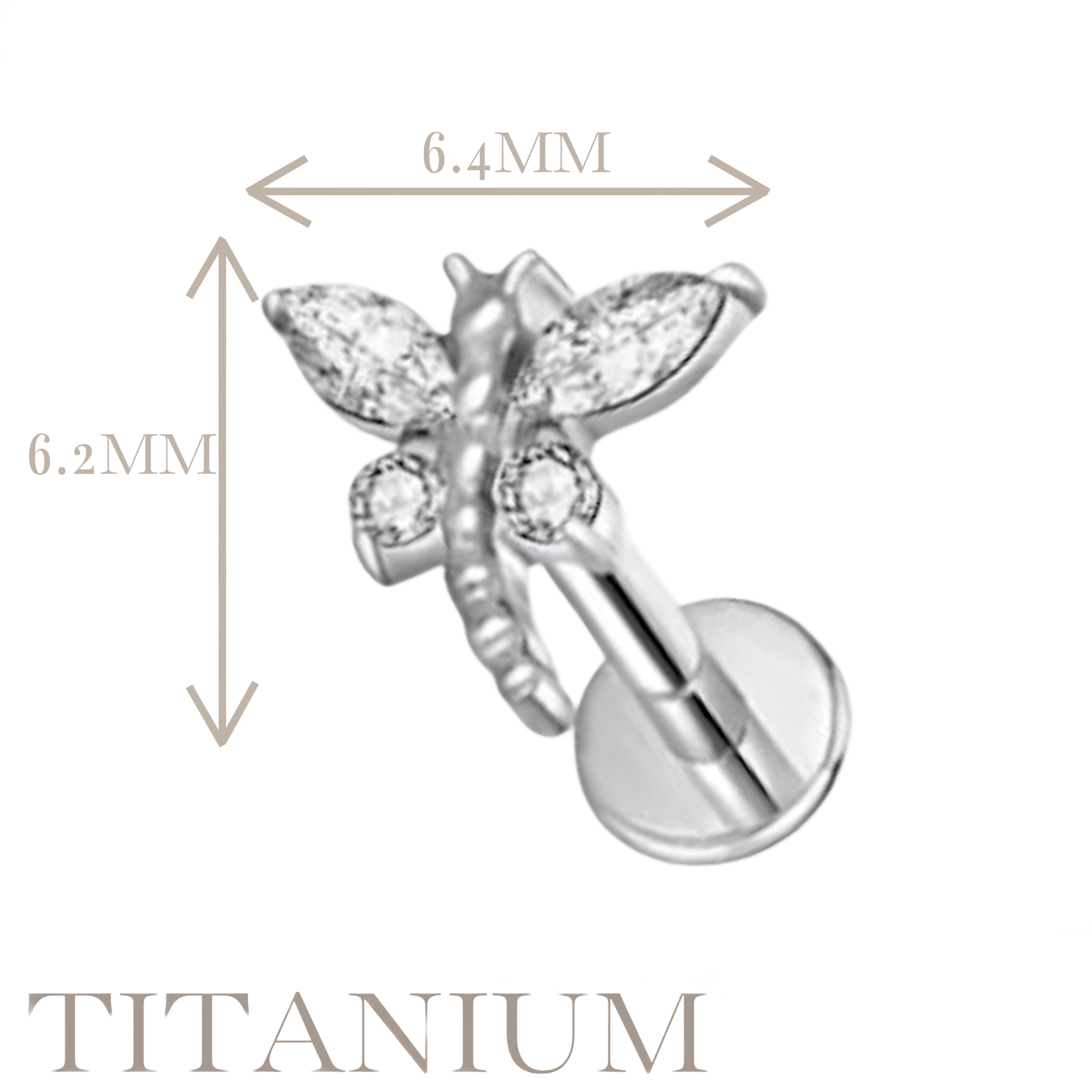 Implant Grade ASTM F136 Titanium Dragonfly With CZ Internaly Threaded Labret