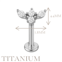 Implant Grade ASTM F136 Titanium 4 CZ Marquise Wing Internaly Threaded Labret