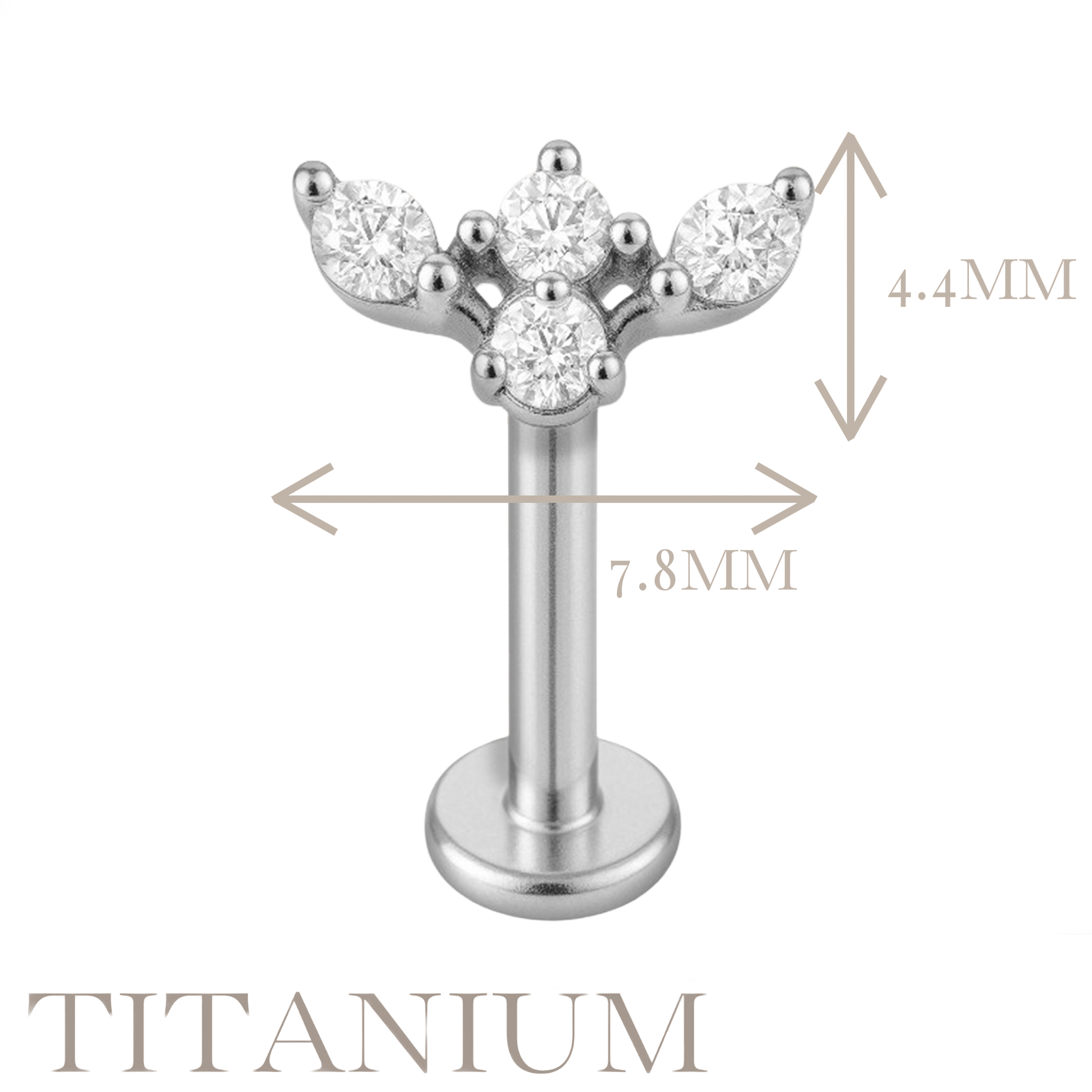Implant Grade ASTM F136 Titanium 4 CZ Marquise Wing Internaly Threaded Labret