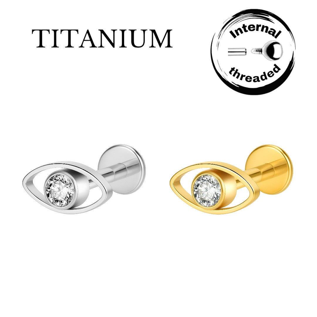 Implant Grade ASTM F136 Titanium Internaly Threaded Oval With CZ Labret