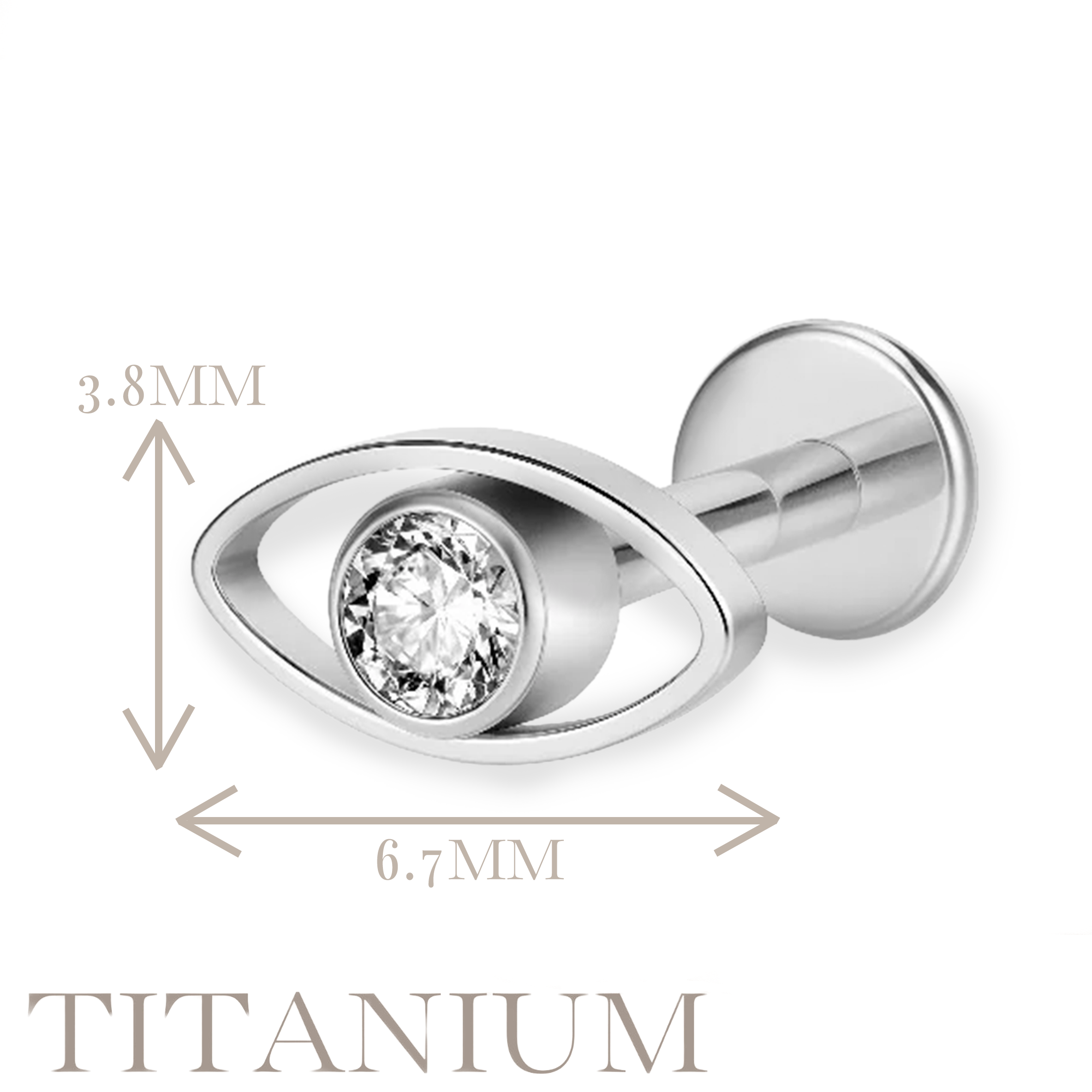 Implant Grade ASTM F136 Titanium Internaly Threaded Oval With CZ Labret