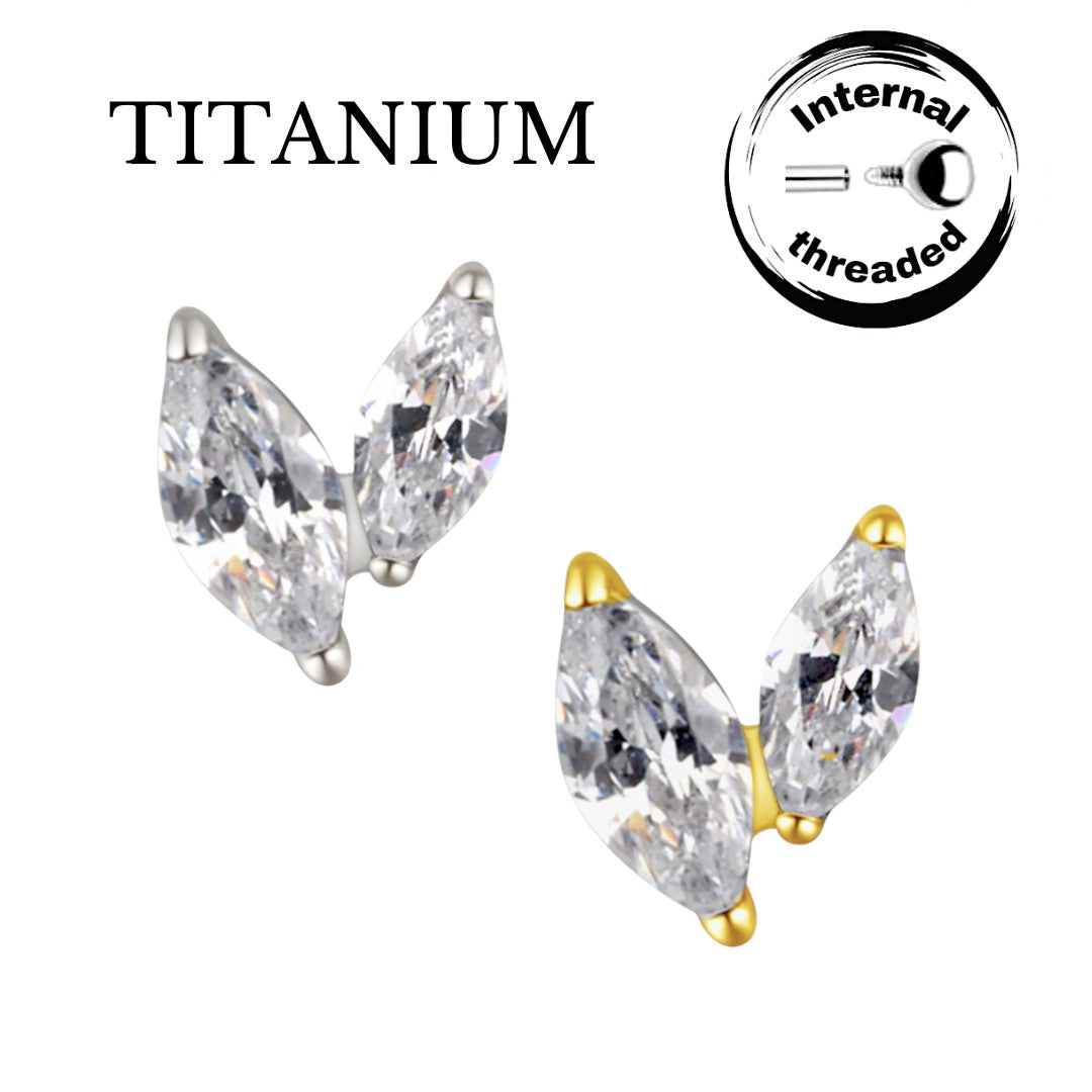 Implant Grade ASTM F136 Titanium 2 CZ Small Marquise V Internaly Threaded Labret