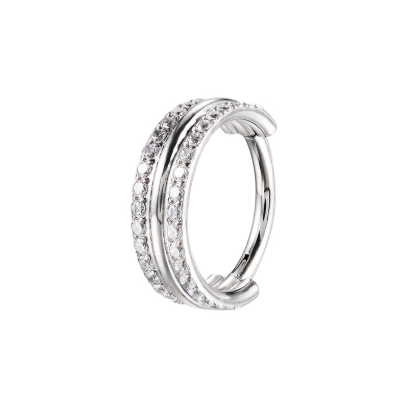 Implant Grade ASTM F136 Titanium Outward Facing Triple-Lined With Side Lines CZ Pave Segment Clicker