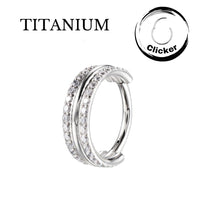 Implant Grade ASTM F136 Titanium Outward Facing Triple-Lined With Side Lines CZ Pave Segment Clicker