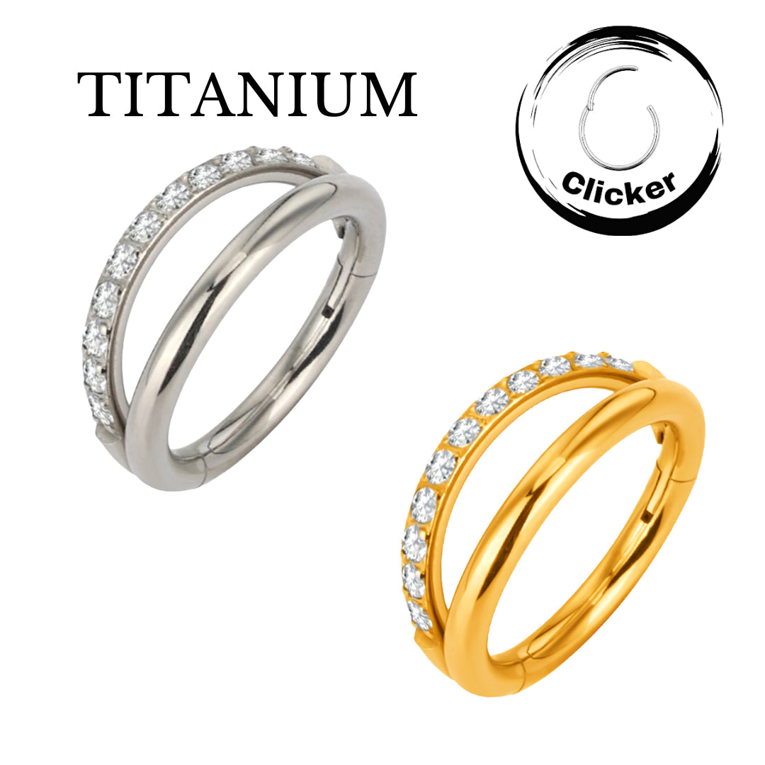 Implant Grade ASTM F136 Titanium 2 Fans Out Design Side Facing with CZ Pave One Side Segment Clicker