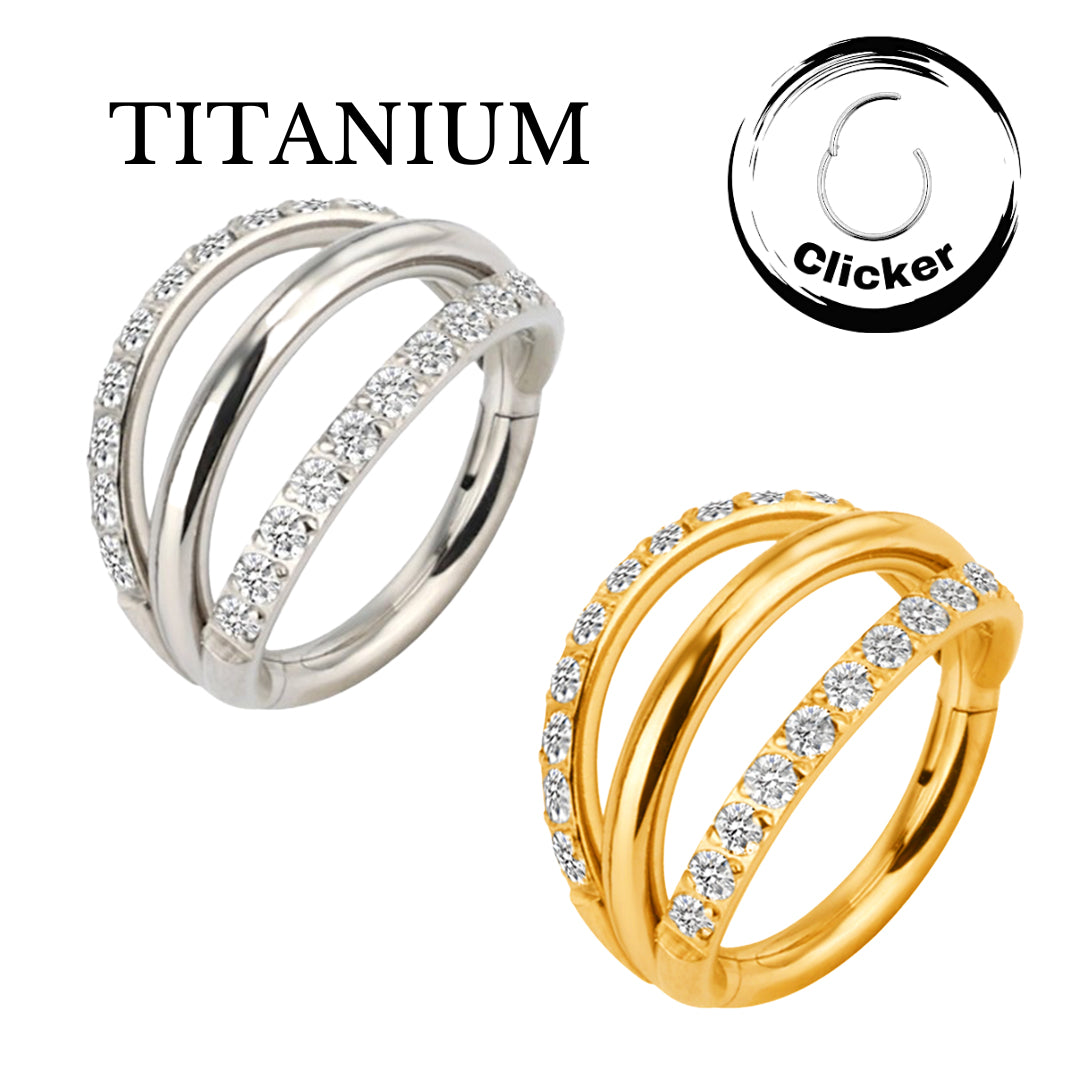 Implant Grade ASTM F136 Titanium 3 Fans Out Design Side Facing with CZ Pave Two Side Segment Clicker