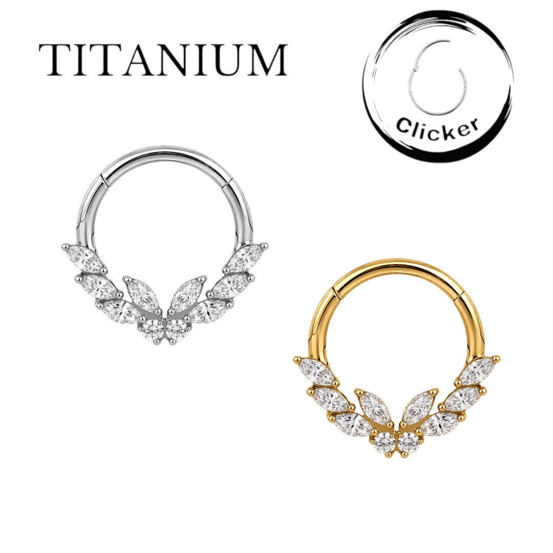 Implant Grade ASTM F136 Titanium CZ Butterfly Center and 3 Marquise CZ Segment Clicker