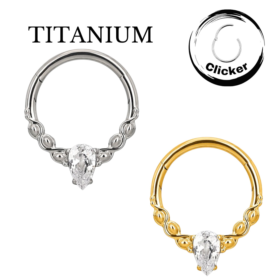 Implant Grade ASTM F136 Titanium CZ Pave Face With Heart CZ Segment Clicker