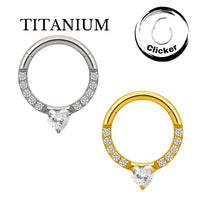 Implant Grade ASTM F136 Titanium CZ Pave Face With Heart CZ Segment Clicker