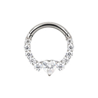 Implant Grade ASTM F136 Titanium CZ Pave Face With Heart CZ Segment Clicker