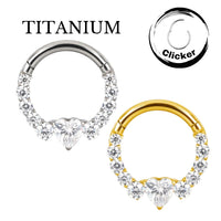 Implant Grade ASTM F136 Titanium CZ Pave Face With Heart CZ Segment Clicker