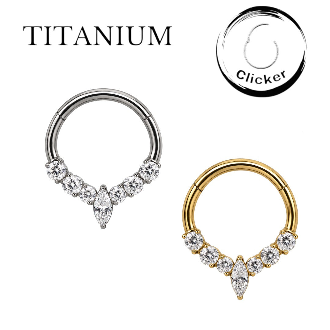 Implant Grade ASTM f136 Titanium Forward Facing CZ Fan With Marquise CZ Center Segment Clicker