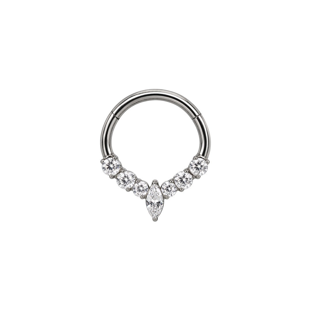 Implant Grade ASTM f136 Titanium Forward Facing CZ Fan With Marquise CZ Center Segment Clicker