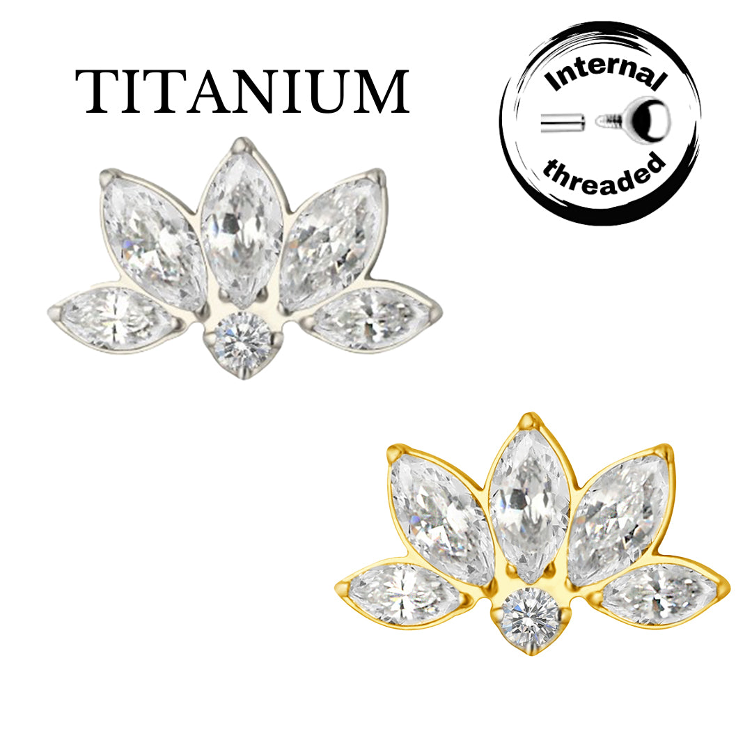 Implant Grade ASTM F136 Titanium 4 Marquise CZ With Round CZ Center Internaly Threaded Labret