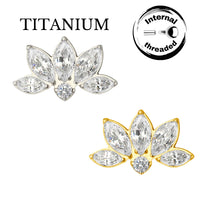 Implant Grade ASTM F136 Titanium 4 Marquise CZ With Round CZ Center Internaly Threaded Labret