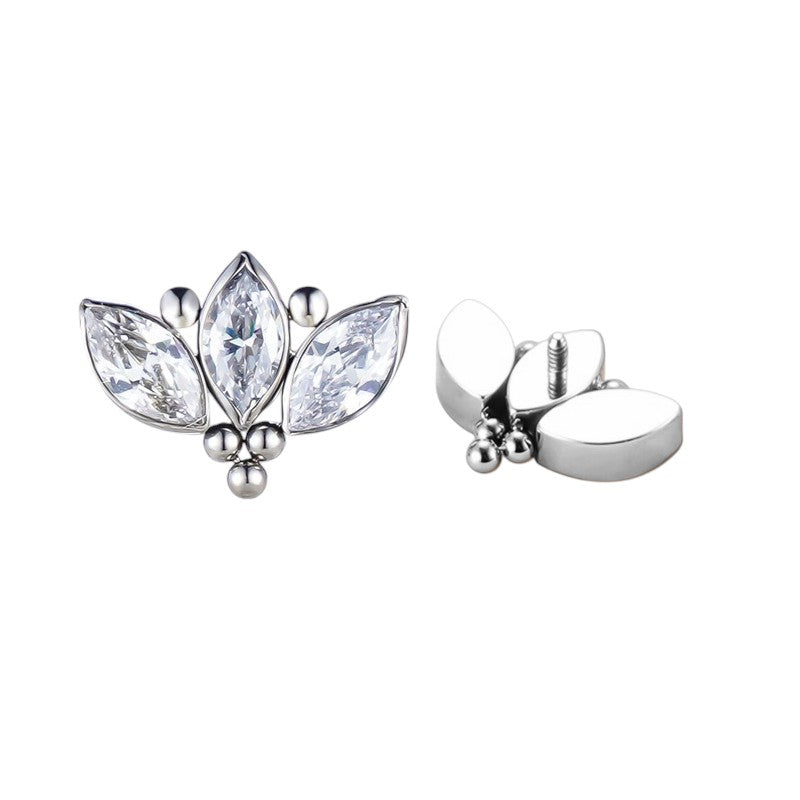 Implant Grade ASTM F136 Titanium Marquise CZ With 3 Balls Cluster Internaly Threaded Labret