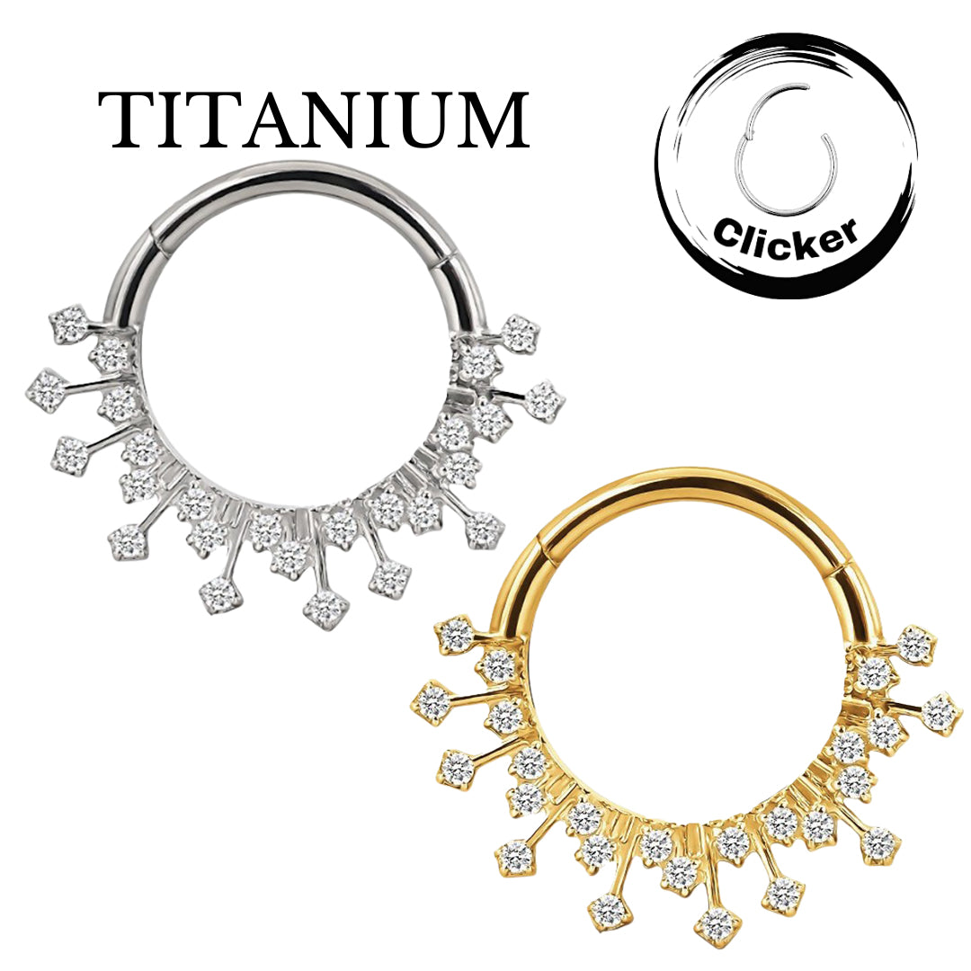 Implant Grade Titanium ASTM F136 Forward Facing CZ Pave and Spiked Segment Clicker