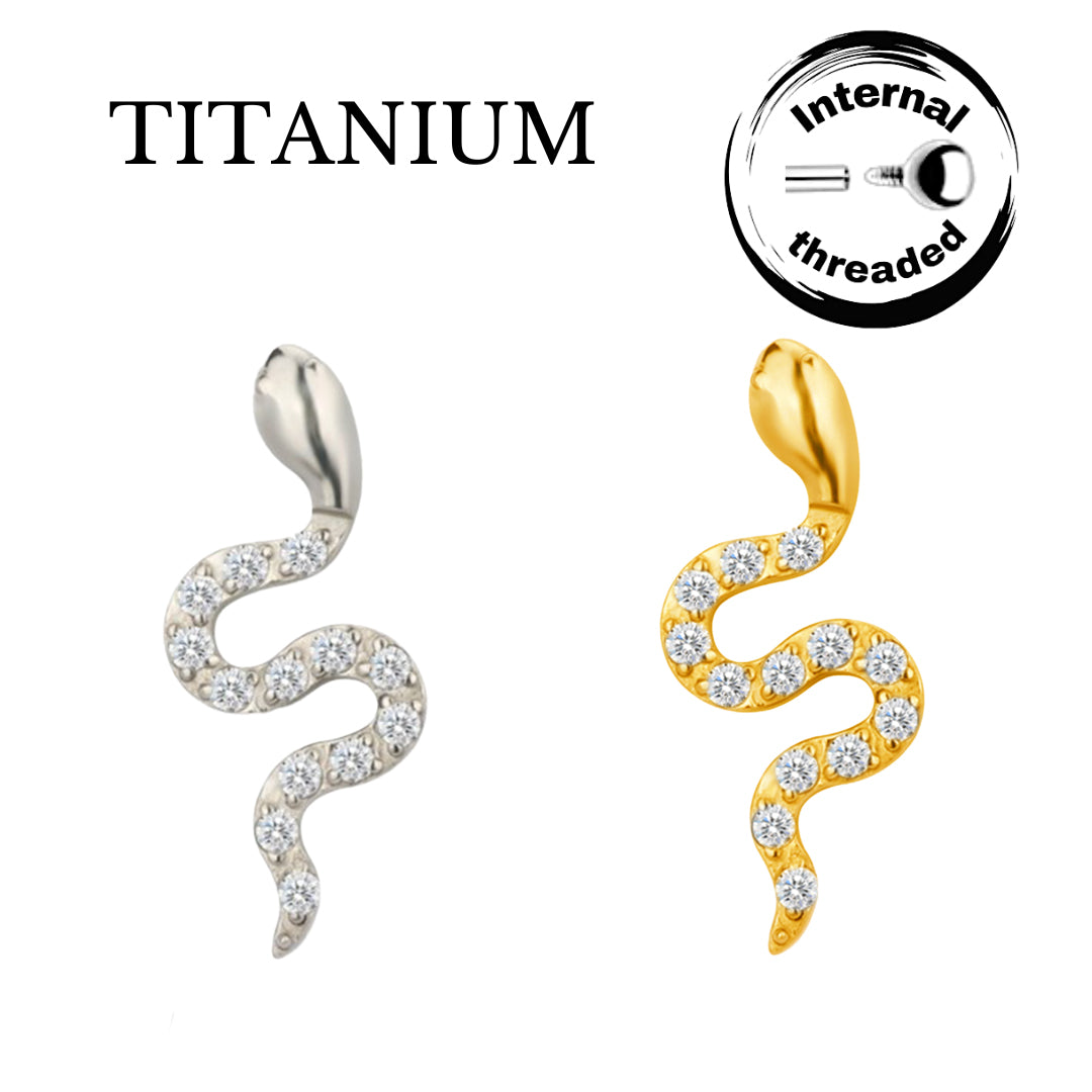Implant Grade ASTM F136 Titanium CZ Paved Snake Internaly Threaded Labret