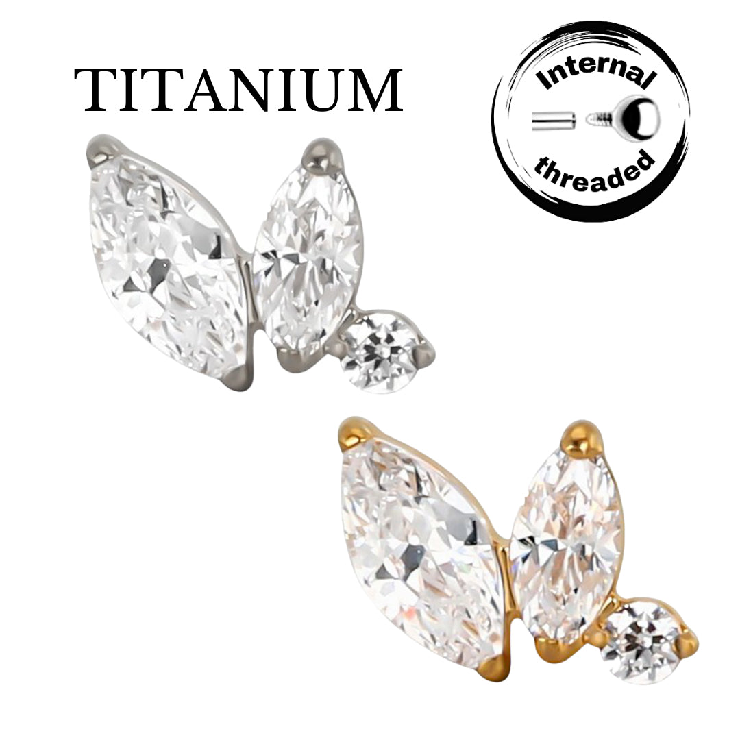 Implant Grade ASTM F136 Titanium 2 Marquise CZ And Round CZ Internaly Threaded Labret
