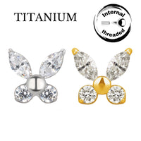 Implant Grade ASTM F136 Titanium Butterfly With 2 Marquise And 2 Round CZ Internaly Threaded Labret