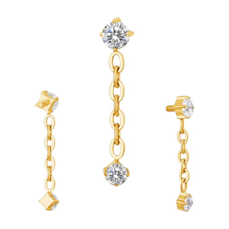 Implant Grade ASTM F136 Titanium Bezel CZ With Chain Dangle CZ Internaly Threaded Labret