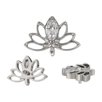 Implant Grade ASTM F136 Titanium Hollow Lotus Flower With Marquise CZ Internaly Threaded Labret