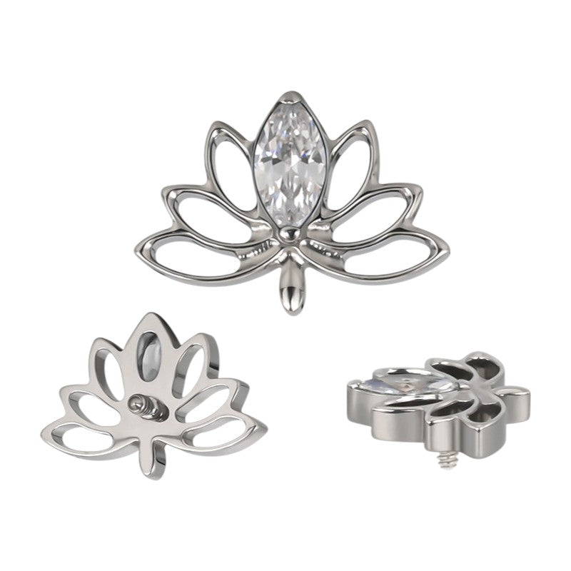 Implant Grade ASTM F136 Titanium Hollow Lotus Flower With Marquise CZ Internaly Threaded Labret