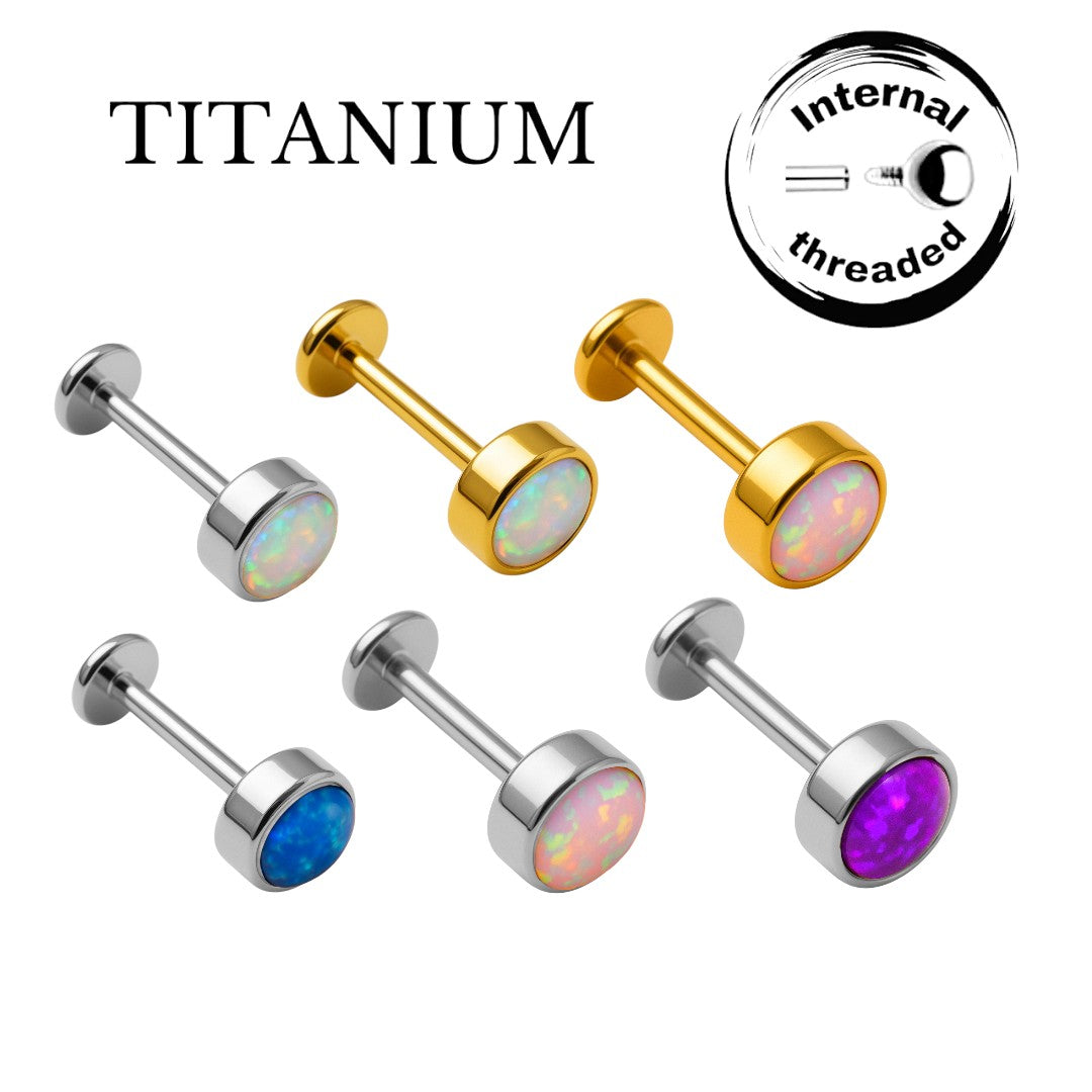 Implant Grade ASTM F136 Titanium Bezet Set Opal Internaly Threaded Labret