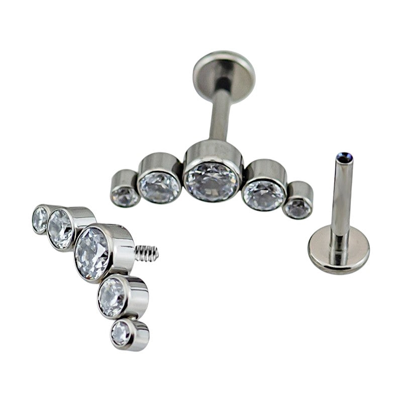 Implant Grade ASTM F136 Titanium 5 CZ Stone Cluster Internaly Threaded Labret