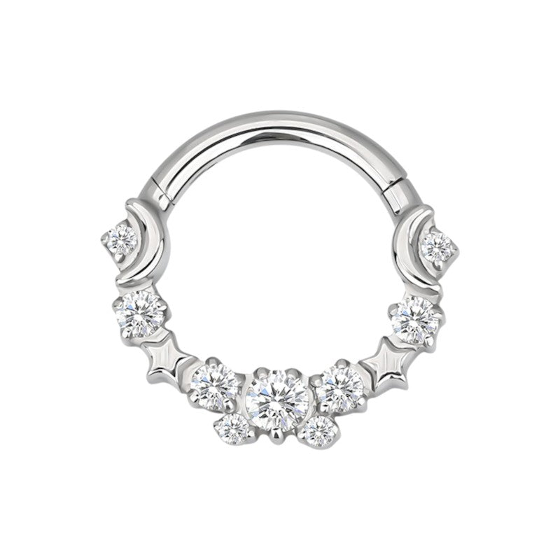 Implant Grade Titanium ASTM F136 Front Facing CZ With Star and Moon Segment Clicker