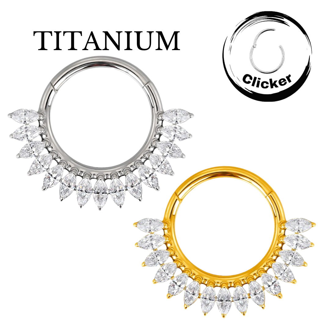 Implant Grade ASTM F136 Titanium Forward Facing Half Circle Marquise CZ Fan Segment Clicker