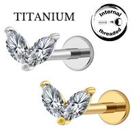 Implant Grade ASTM F136 Titanium 2 CZ Marquise V Internaly Threaded Labret