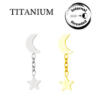 Implant Grade ASTM F136 Titanium Moon With Dangle Star Internaly Threaded Labret