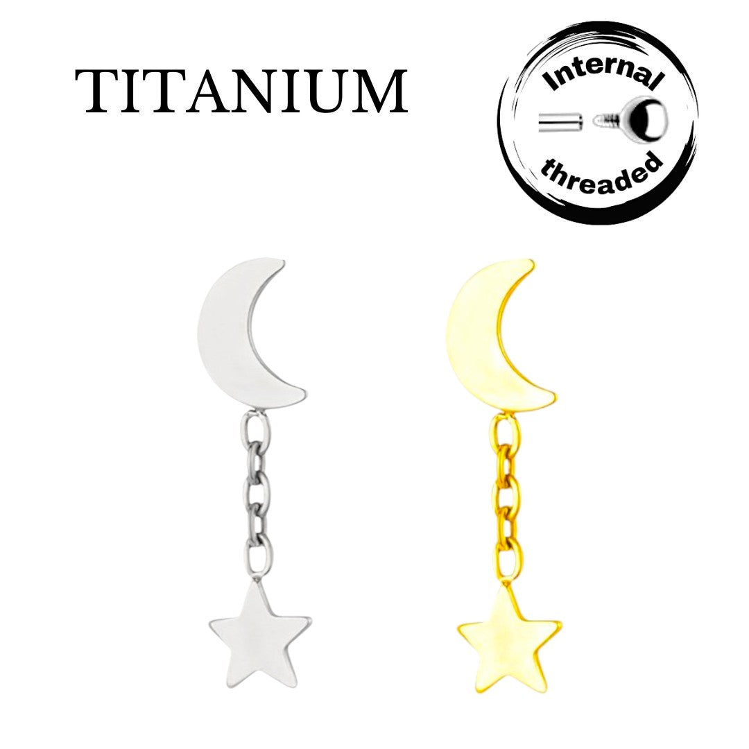 Implant Grade ASTM F136 Titanium Moon With Dangle Star Internaly Threaded Labret
