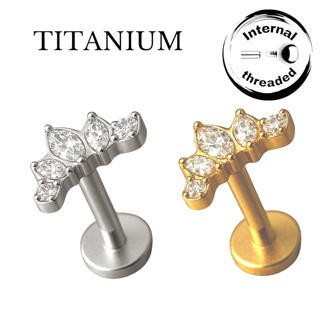 Implant Grade ASTM F136 Titanium 3 CZ Marquise 2 CZ Round Internaly Threaded Labret