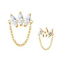 Implant Grade ASTM F136 Titanium 3 Marquise CZ Dangle Chain Internaly Threaded Labret
