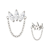 Implant Grade ASTM F136 Titanium 3 Marquise CZ Dangle Chain Internaly Threaded Labret