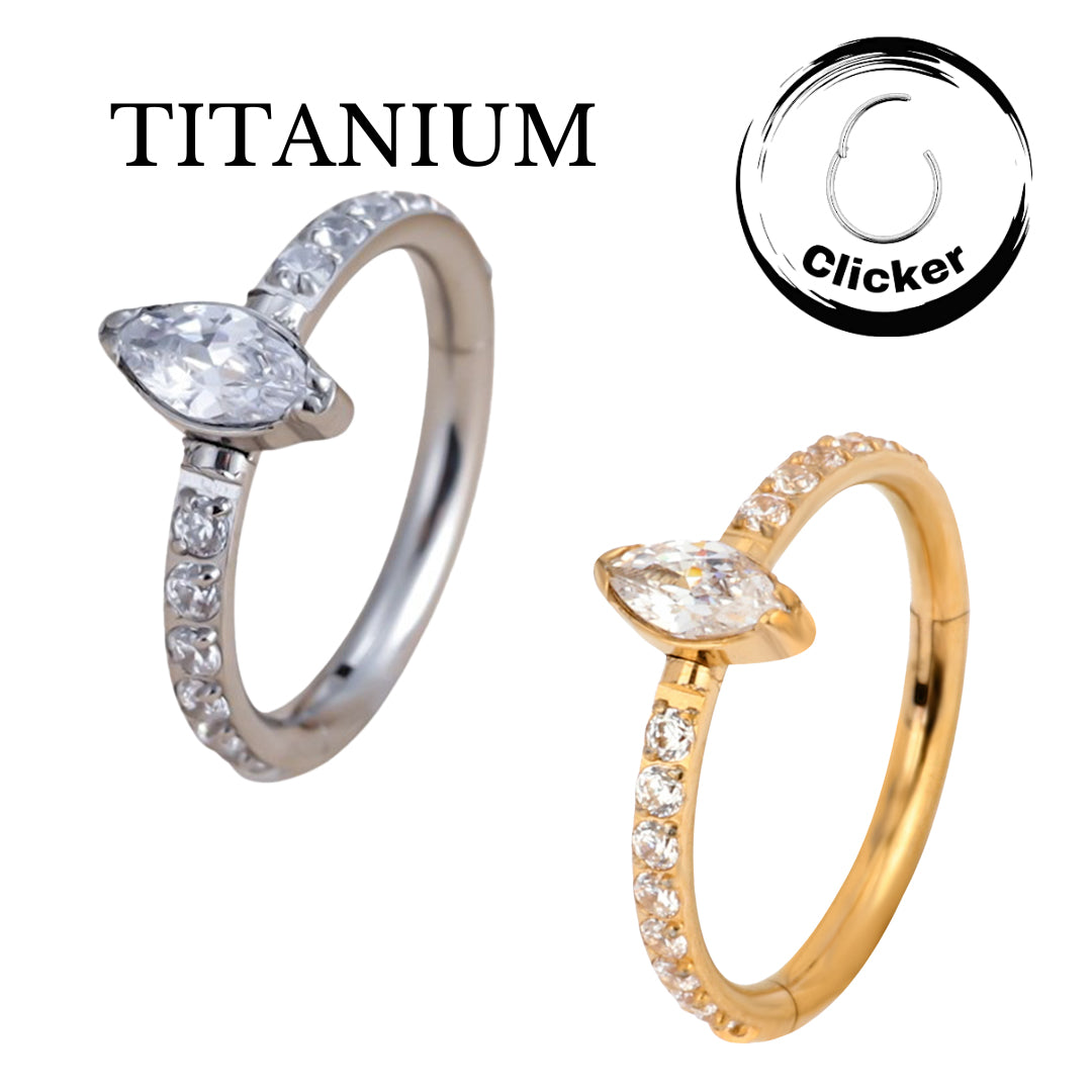 Implant Grade ASTM F136 Titanium CZ Pave Side With Marquise Stone Center Segment Clicker