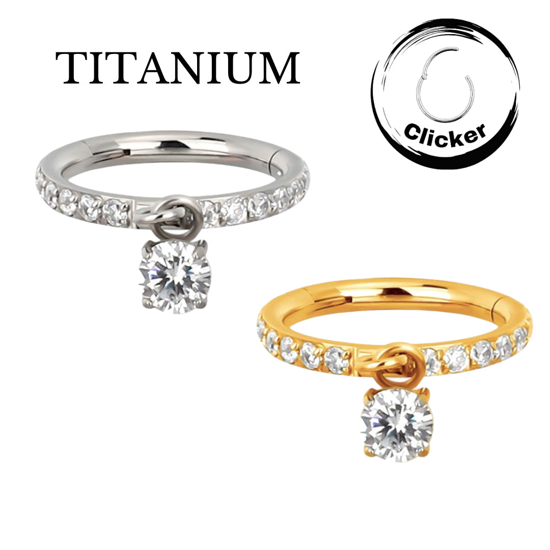 Implant Grade ASTM F136 Titanium CZ Paved Side With Prong Set CZ Dangle Segment Clicker