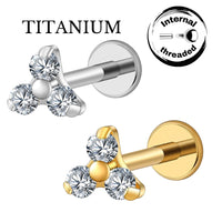Implant Grade ASTM F136 Titanium 3 Stones Triangle Top Internaly Threaded Labret