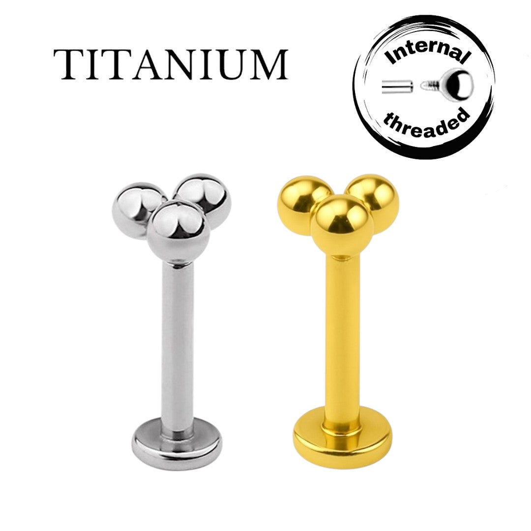 Implant Grade ASTM F136 Titanium 3 Balls Internaly Threaded Labret