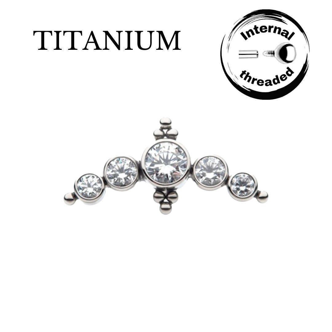 Implant Grade ASTM F136 Titanium 5 CZ Blaze With 2 Tri-bead Cluster Internaly Threaded Labret