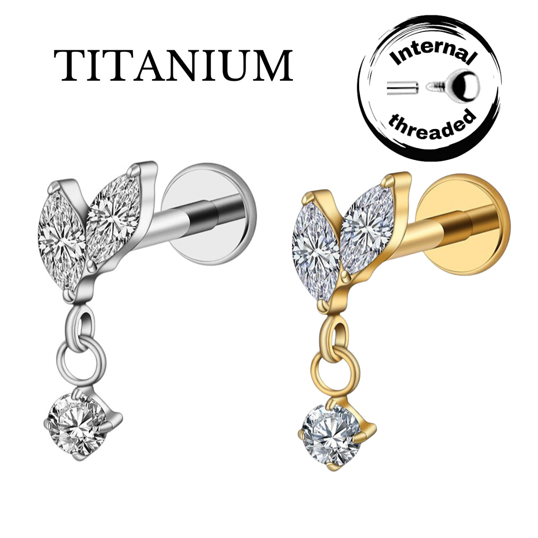 Implant Grade ASTM F136 Titanium Leaves Pendant Internaly Threaded Labret