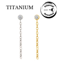 Implant Grade ASTM F136 Titanium Bezel CZ With Chain Dangle Internaly Threaded Labret
