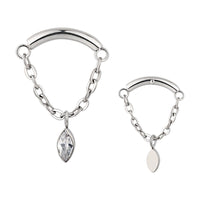Implant Grade ASTM F136 Titanium Chain Hangs Curved Bar Pear CZ Internaly Threaded Labret