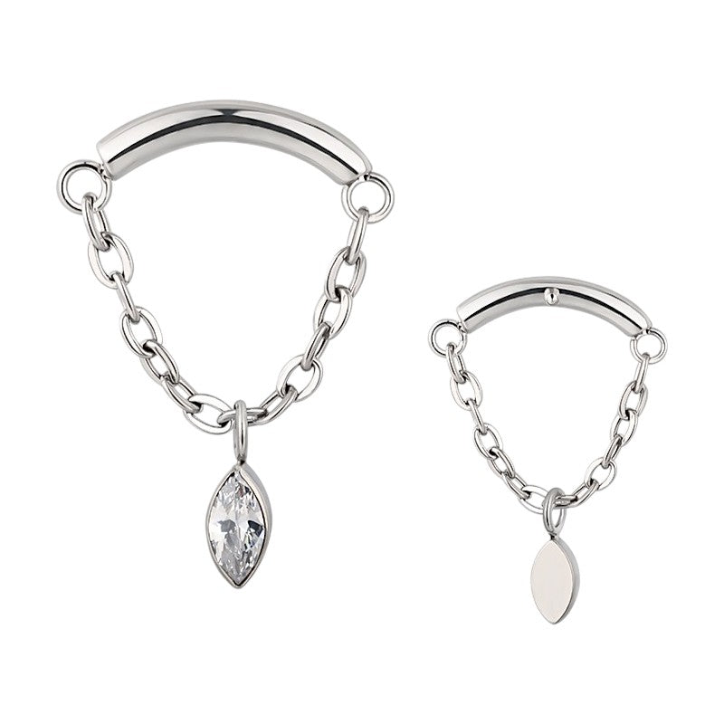 Implant Grade ASTM F136 Titanium Chain Hangs Curved Bar Pear CZ Internaly Threaded Labret
