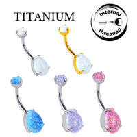Implant Grade ASTM F136 Titanium Drop Opal Stone Belly Button Internaly Treaded