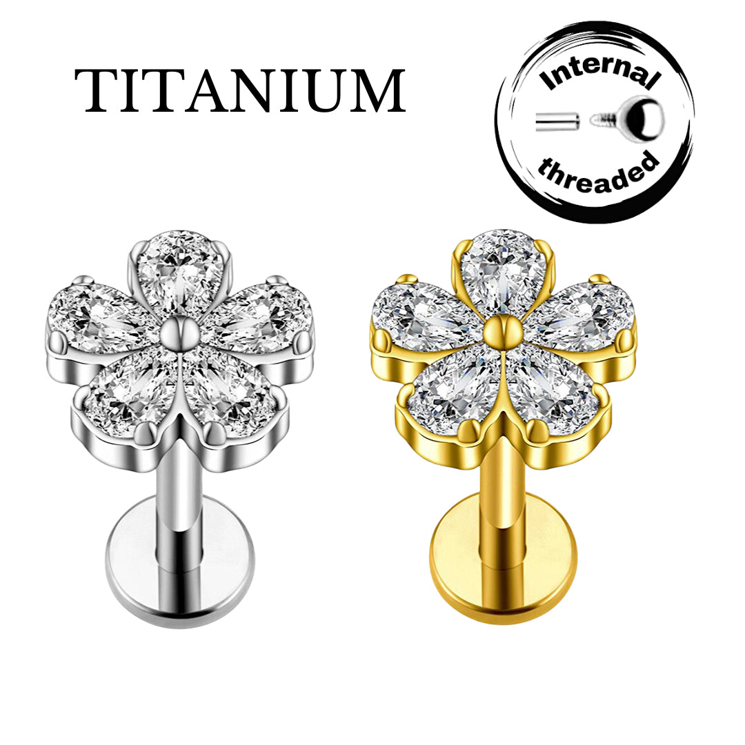 Implant Grade ASTM F136 Titanium Stones Flower Internaly Threaded Labret